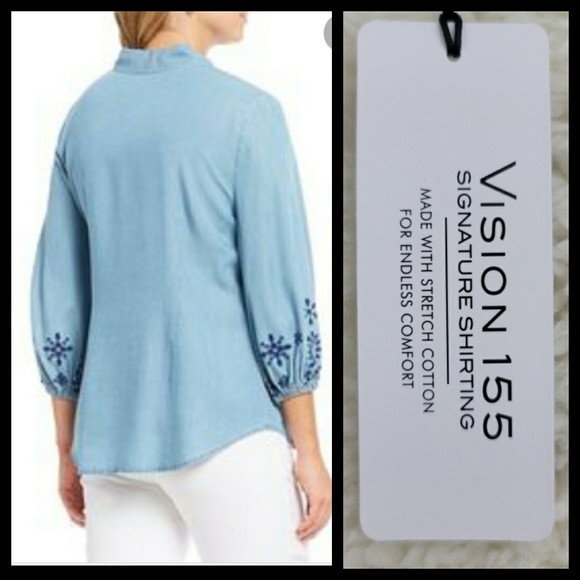 Vision 155 Striped Embroidered Sleeve Top Sz 14 - Picture 16 of 16